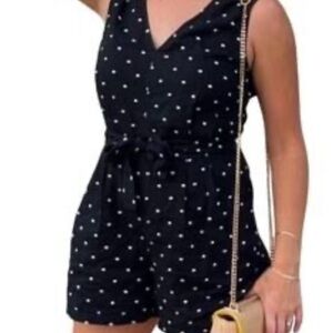 LOFT Black and White‎ Polka Dot Romper V-Neck Sleeveless